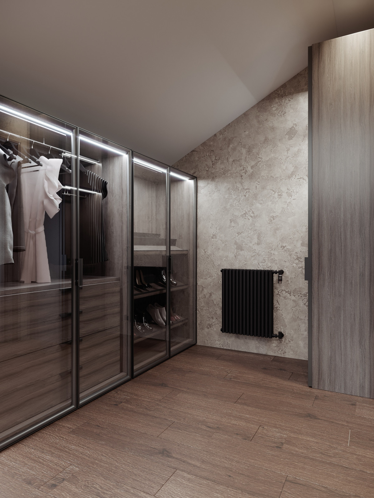 Спальня загородного дома с гардеробной, 29 кв.м