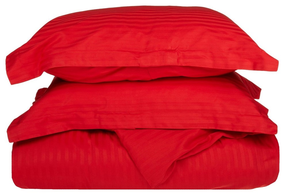 100% Egyptian Cotton Lightweight Stripes Duvet Cover Set, Red, Twin