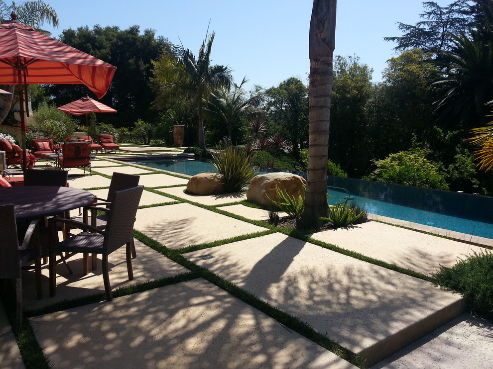 Design ideas for a tropical infinity pool in Santa Barbara.