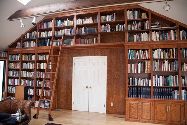 Rolling Library Ladder Traditional Home Office Library