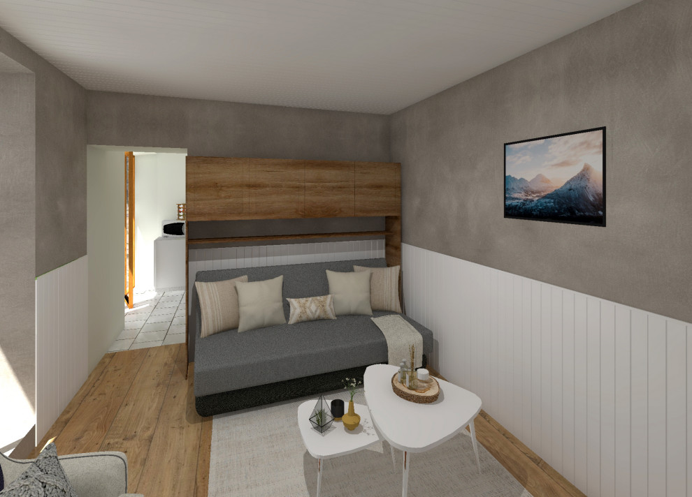 Пример оригинального дизайна: маленькая гостиная комната в стиле рустика для на участке и в саду