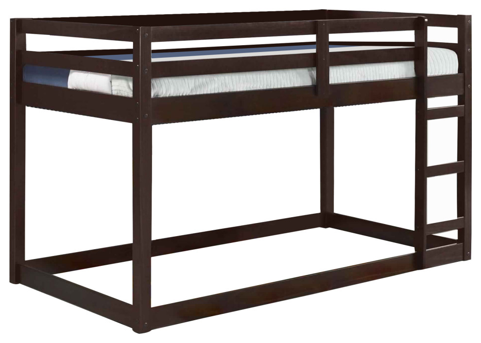 Benzara BM226860 Twin Wooden Frame Loft Bed with Built In Ladder, Espresso Brown