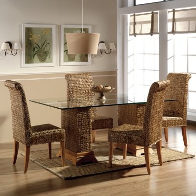 Hospitality Rattan Sea Breeze Indoor 6 Piece Seagrass 48 in. Dining Set - Natura