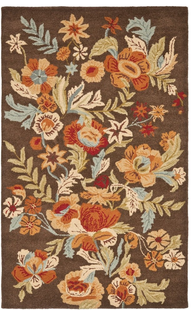 Country & Floral Blossom Area Rug, Rectangle, Brown, Multi Color, 5'x8'