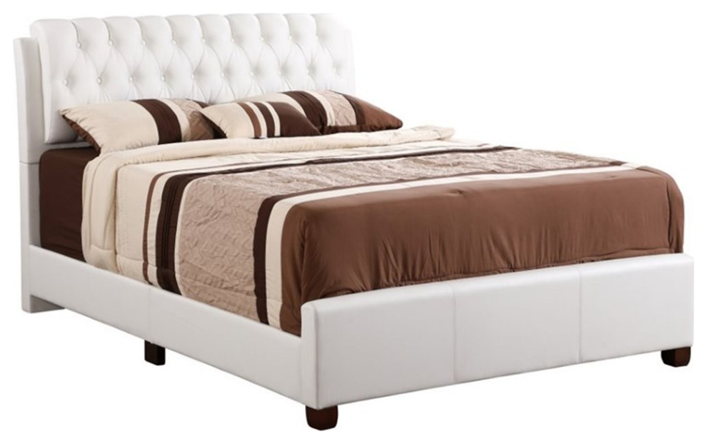 Maklaine Modern Faux Leather Upholstered Full Bed in White Finish