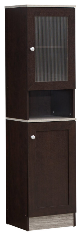 63" Tall Open Shelf Enclosed Storage Kitchen Pantry, Chocolate-Gray