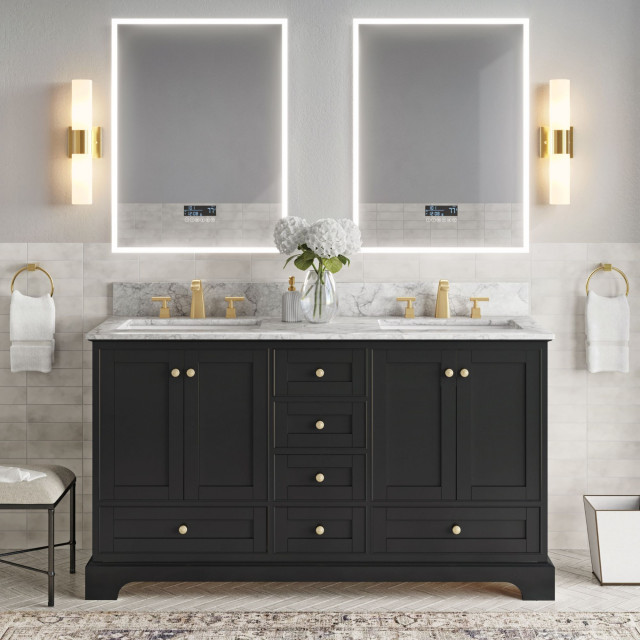 Cascade Bath Vanity, Black Onyx, 60", Gold Hardware, Double, Freestanding