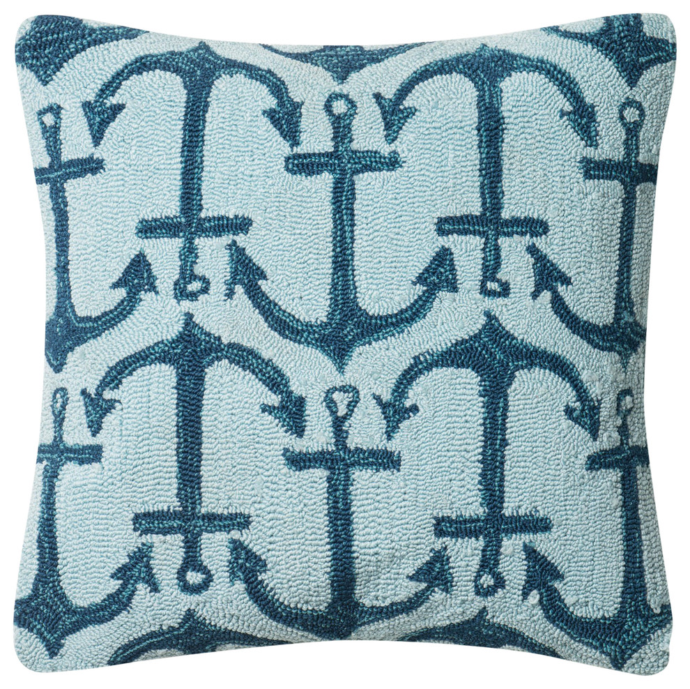 Easy Care In/ Out P0356 Pillow, Navy and Light Blue, 22"x22", Down Insert