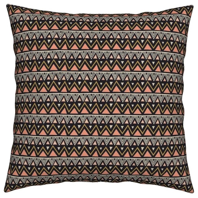 Zigzag Triangles Geometric Beige Gold Chevron Throw Pillow