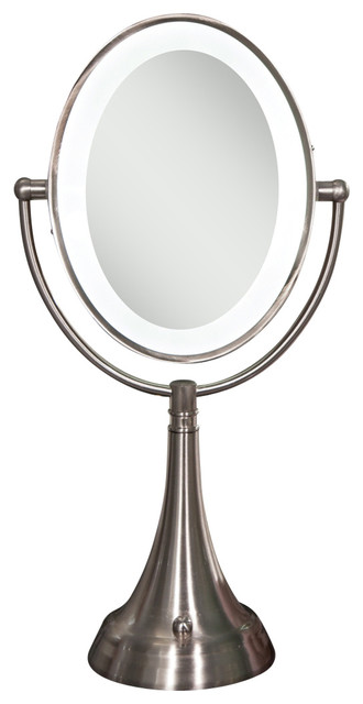 Cordless Dual Sided Led Lighted Oval Vanity Mirror Transitional Cordless Dual Sided Led Lighted Oval Vanity Mirror