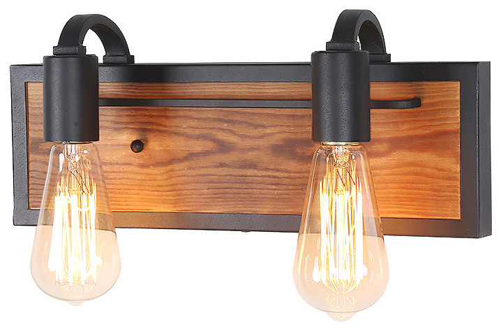 Laluz 2 Light Rustic Wall Lighting Black Lamps Wood Sconces
