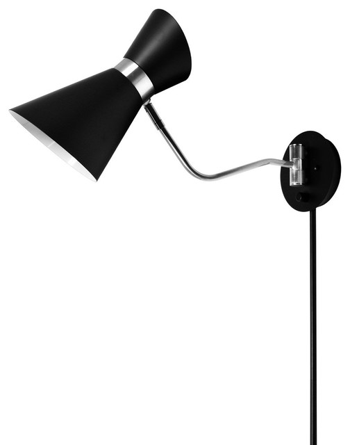 Delano 1-Light Swing-Arm Wall Lamp, Black and Polished Chrome