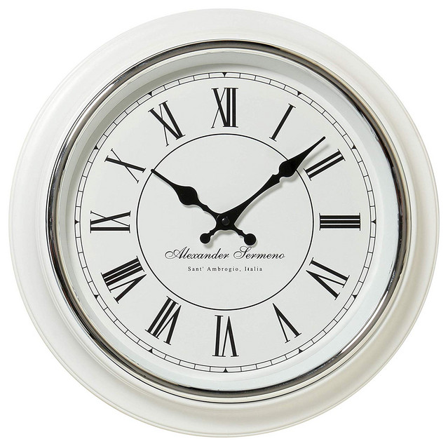Classic White Wall Clock, 15 3/4 Inches Diameter Transitional Wall