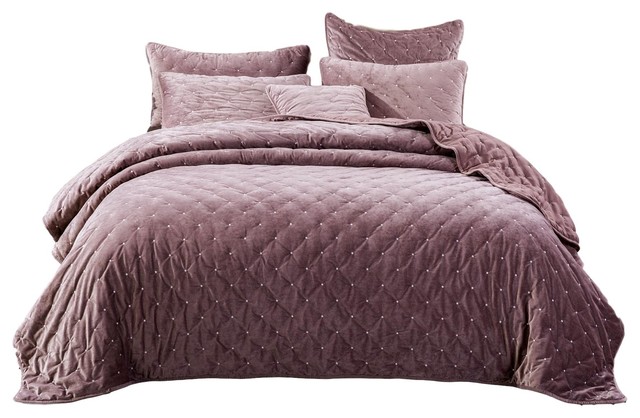 Mauve Velvet Diamond Tuft Bedspread Quilt Set - Contemporary - Quilts