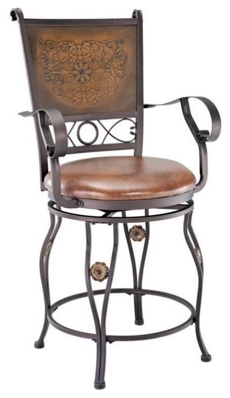 Bowery Hill 30" Traditional Metal/Faux Leather Swivel Bar Stool in Bronze