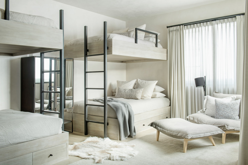 Project Shades of Grey - Inspiration for a large and bedroom contemporary guest and gender-neutral carpeted and white floor kids' bedroom remodel with white walls