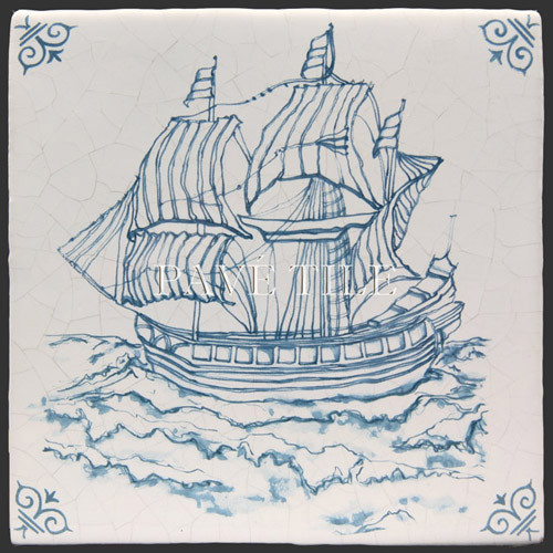 Blue and White 17th Century Antiqued Delft Tile