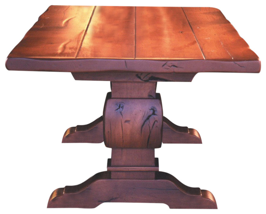 Knotty Alder Trestle Table -3" Thick Top, Medium Pine