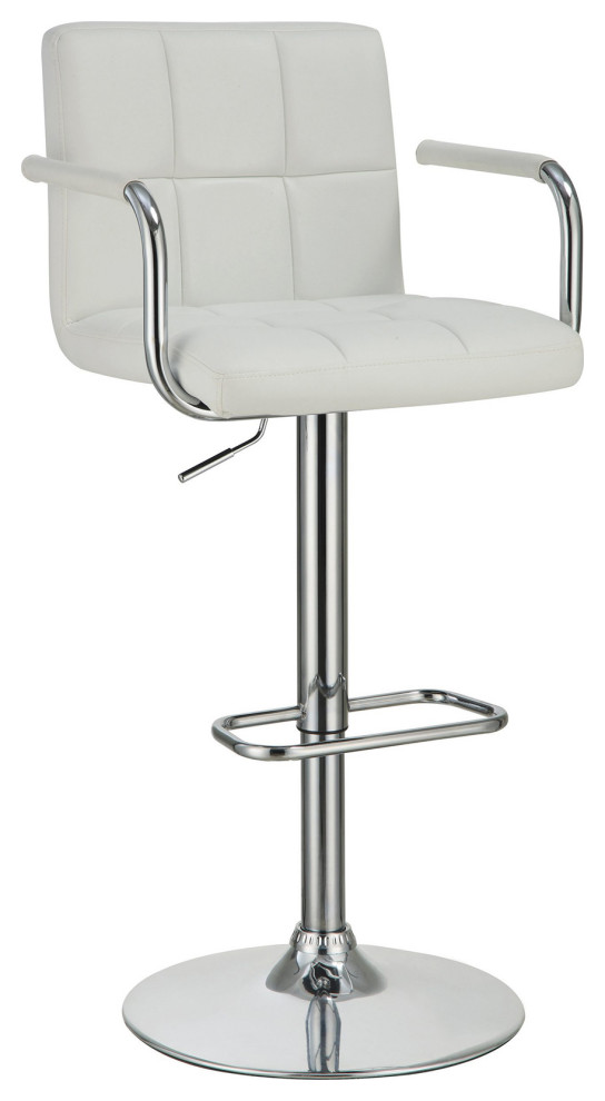 Faux Leather Adjustable Bar Stool, White Contemporary Bar Stools
