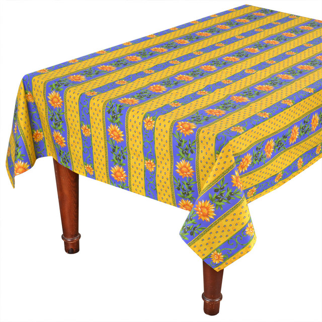 Rectangular Sunflower Blue Cotton Coated Provence Tablecloth, 60"x132