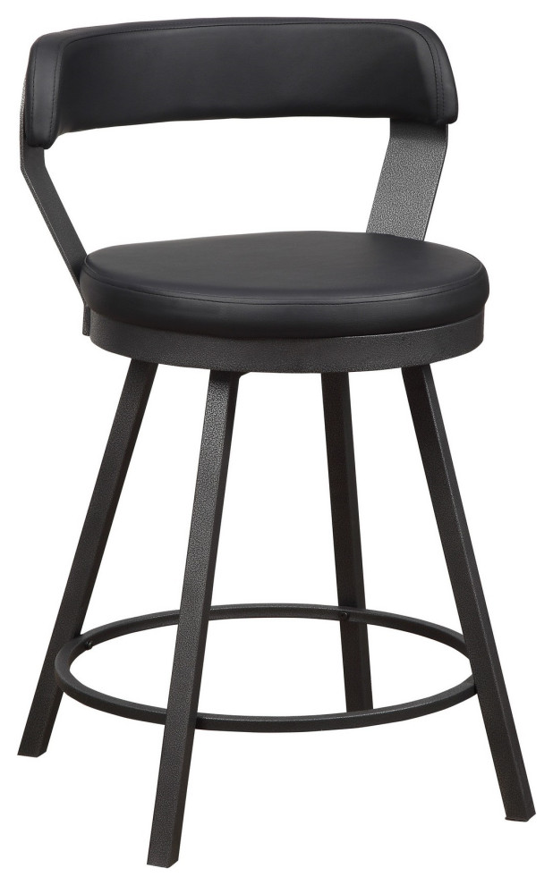 Leatherette Counter Height Chair With Metal Slanted Legs,Set Of 2,Dark Gray Industrial Bar