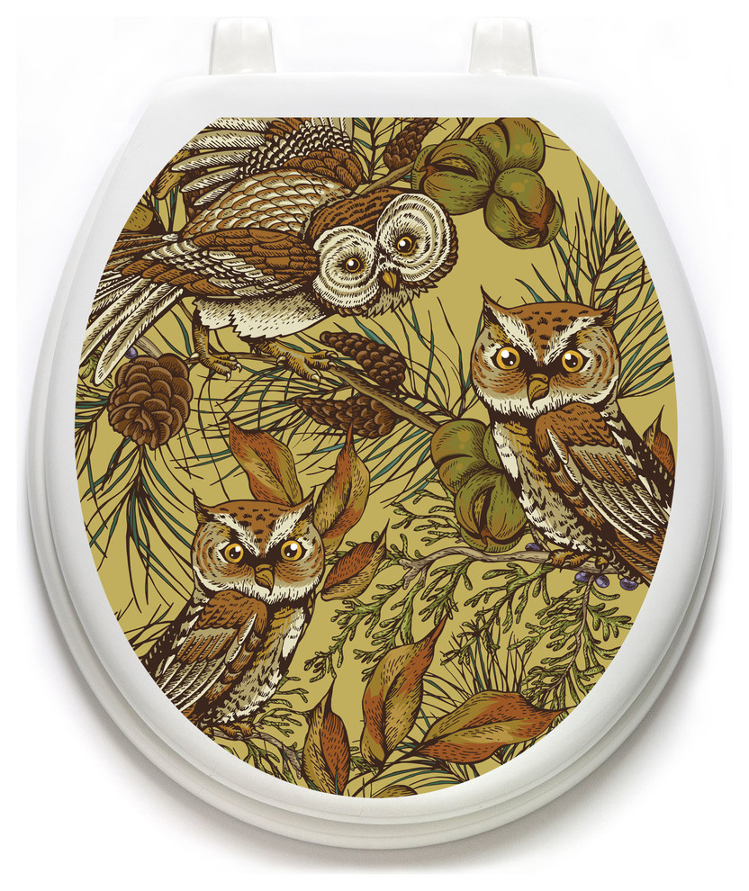 Owls in Pine Toilet Tattoos / Toilet Lid Decal / Toilet Seat Cover