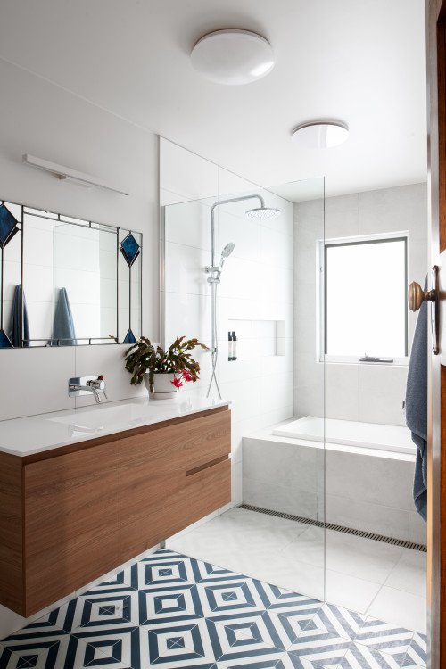 Unveiling Elegance: Large White Shower Tiles Meet Bathtub Sophistication in Contemporary Design