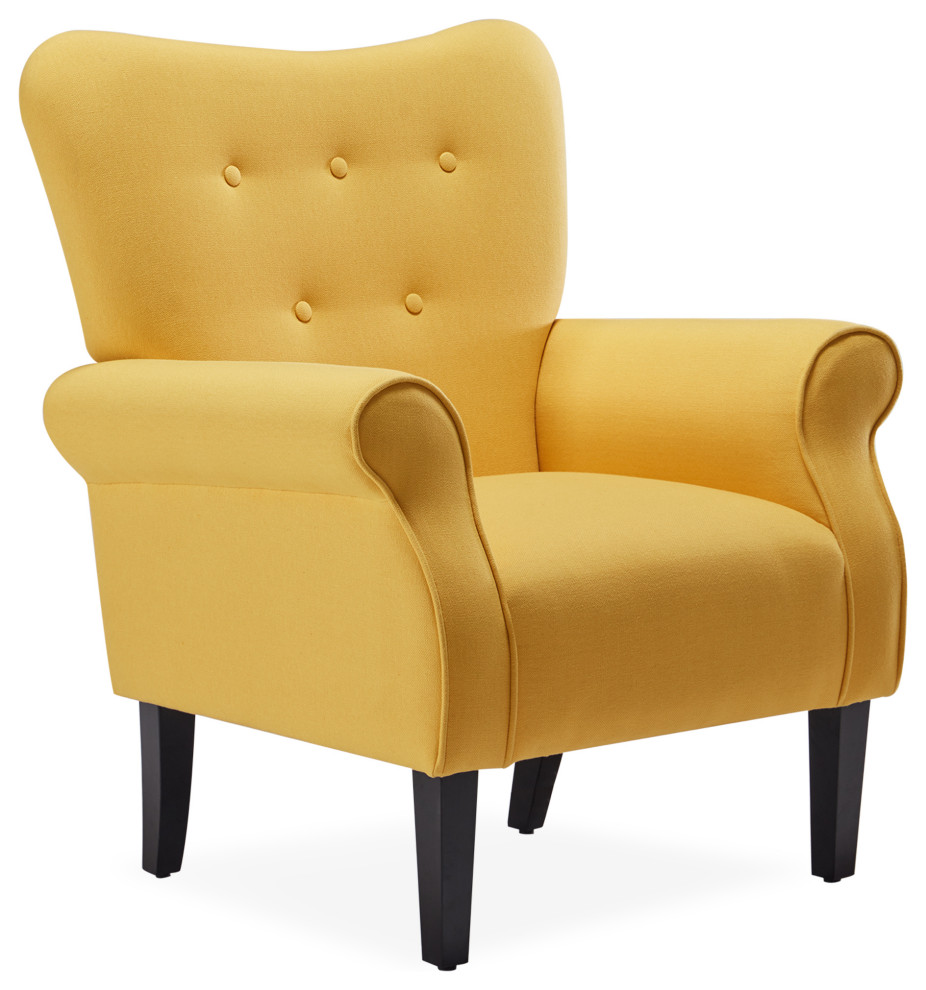 High Wingback Linen Armchair, Citrine Yellow