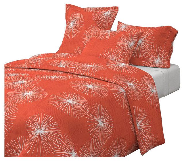 Dandelions On Watermelon Red Red Floral Cotton Duvet Cover