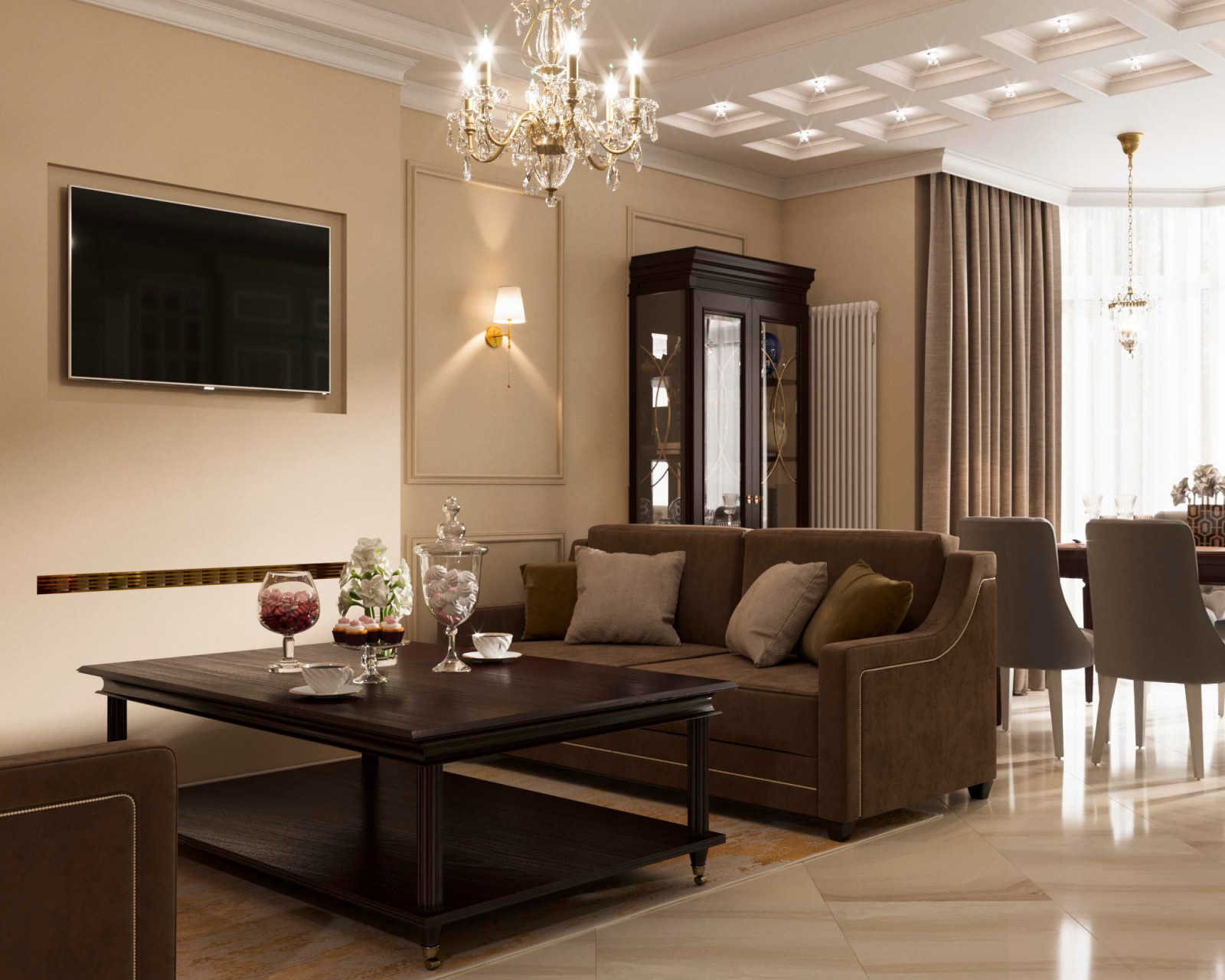 Кухня-гостиная в проекте квартиры 120 кв.м в ЖК Мосфильмовский