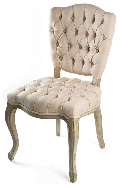 French Country Tufted Hemp Linen Piaf Dining Chair