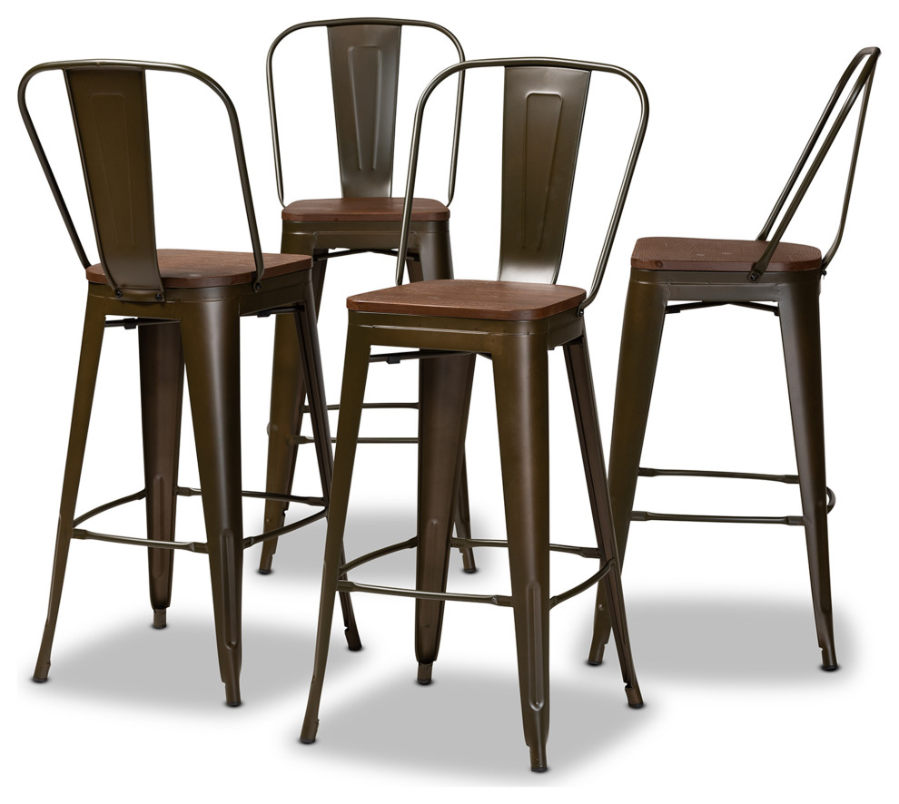 Rosetta Modern Industrial Brown Metal Brown Finished Wood 4Piece Bar