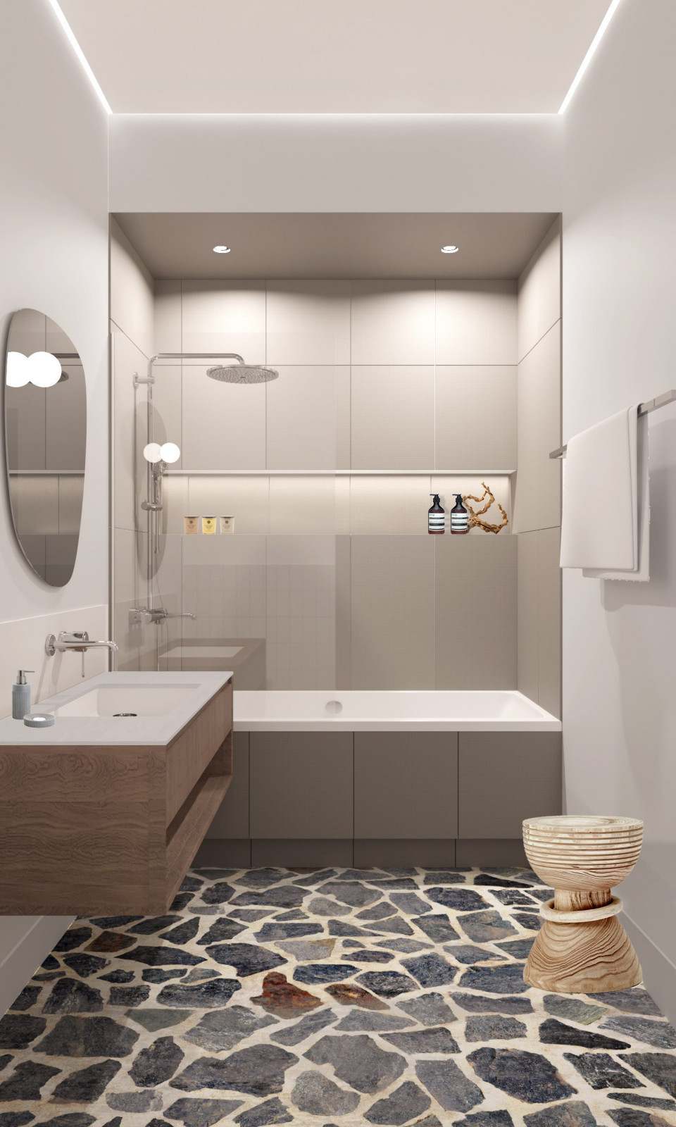 Ванная с полом из натурального камня