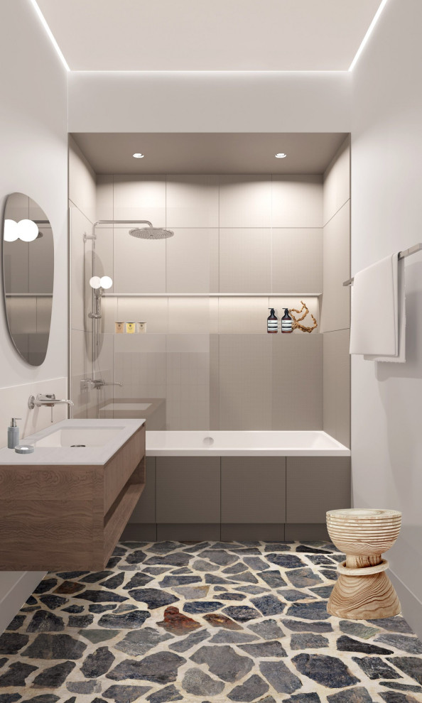 Ванная с полом из натурального камня