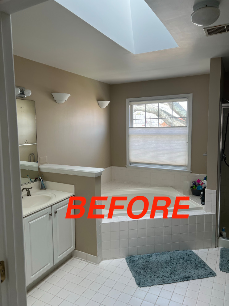 BEFORE: A typical, bland, builder master bath.