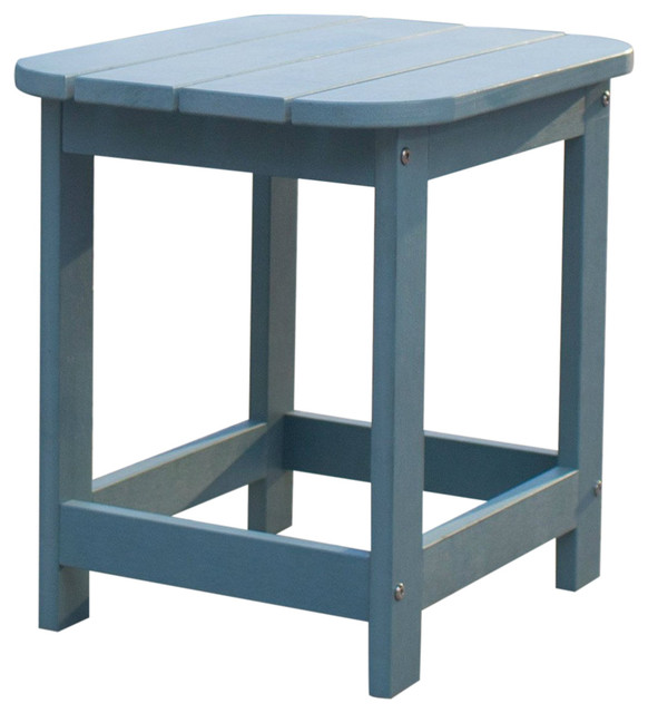Outdoor Deck Patio Side Table In Blue Green Resin Wood Look Finish