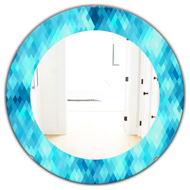 Abstract Geometric Pattern Rhombus Frameless Round Wall Mirror, 32x32 ...