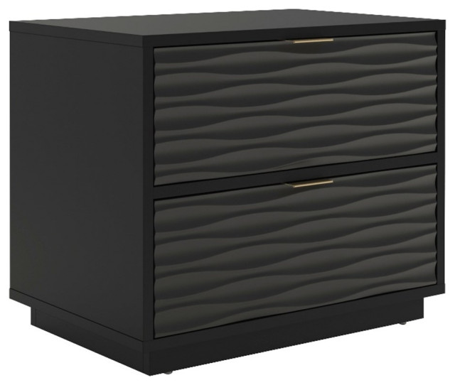 Pemberly Row Engineered Wood 2 Drawer Side Table in Black Finish ...