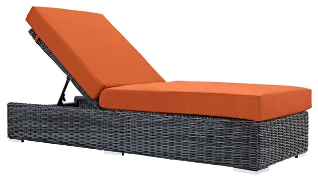 Modern Contemporary Outdoor Patio Chaise Lounge Chair Lounge, Orange, Rattan