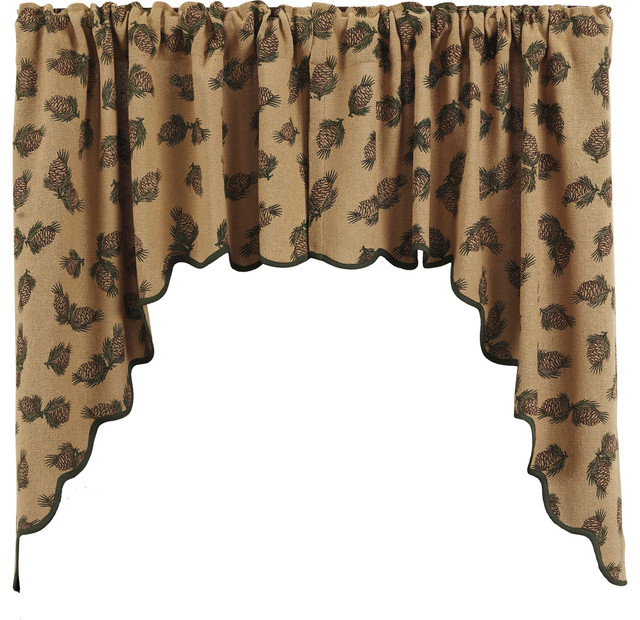 Pine Cone Swag Printed Burlap, Set of 2 Rustic Valances by VHC Brands