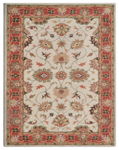 Hand Tufted Wool Area Rug Oriental Cream Red, [Rectangle] 8'x11 ...