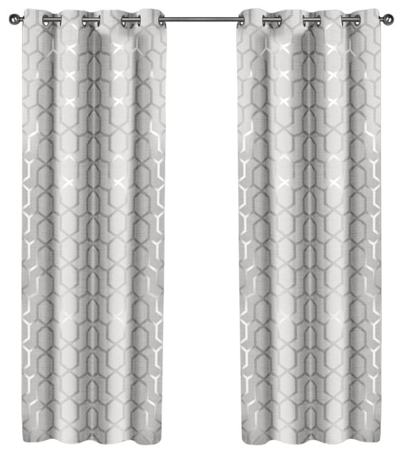 Panza Grommet Top Curtains Silver, White And Silver Curtains