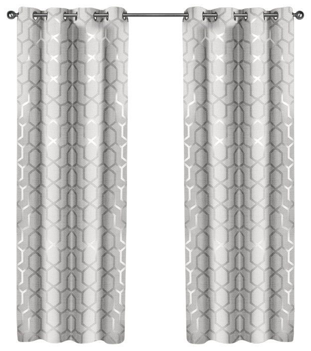Panza Grommet Top Curtains Silver Winter White 54 X108 Set Of