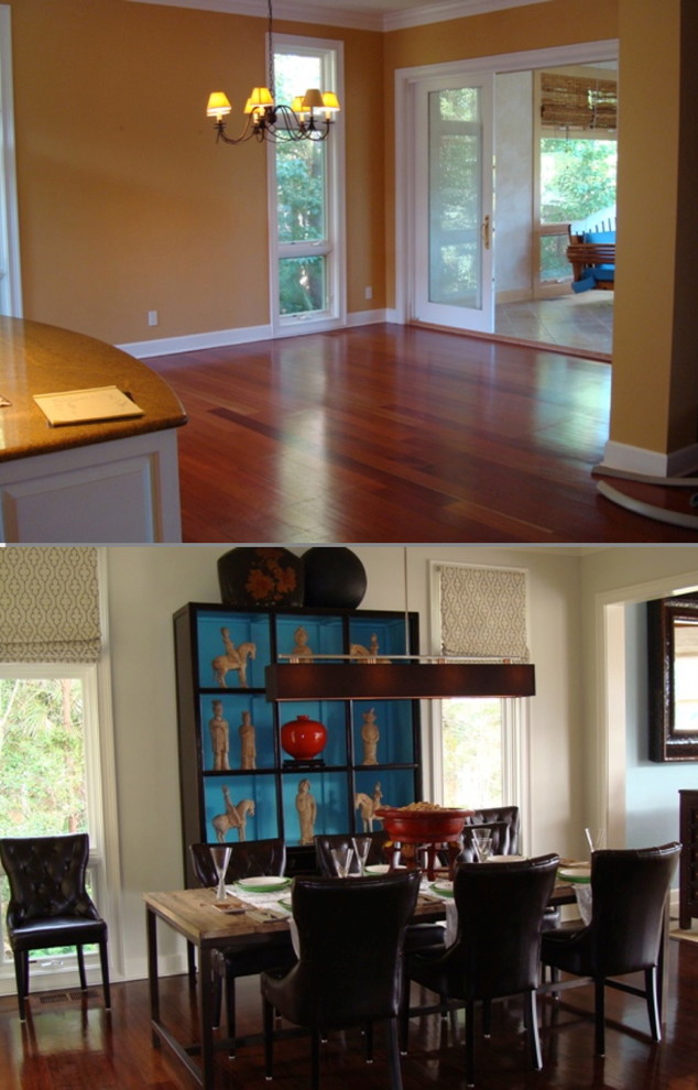 Mid-sized transitional dark wood floor kitchen/dining room combo photo
