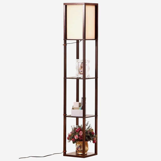 Brightech Maxwell Led Shelf Floor Lamp Havanah Brown