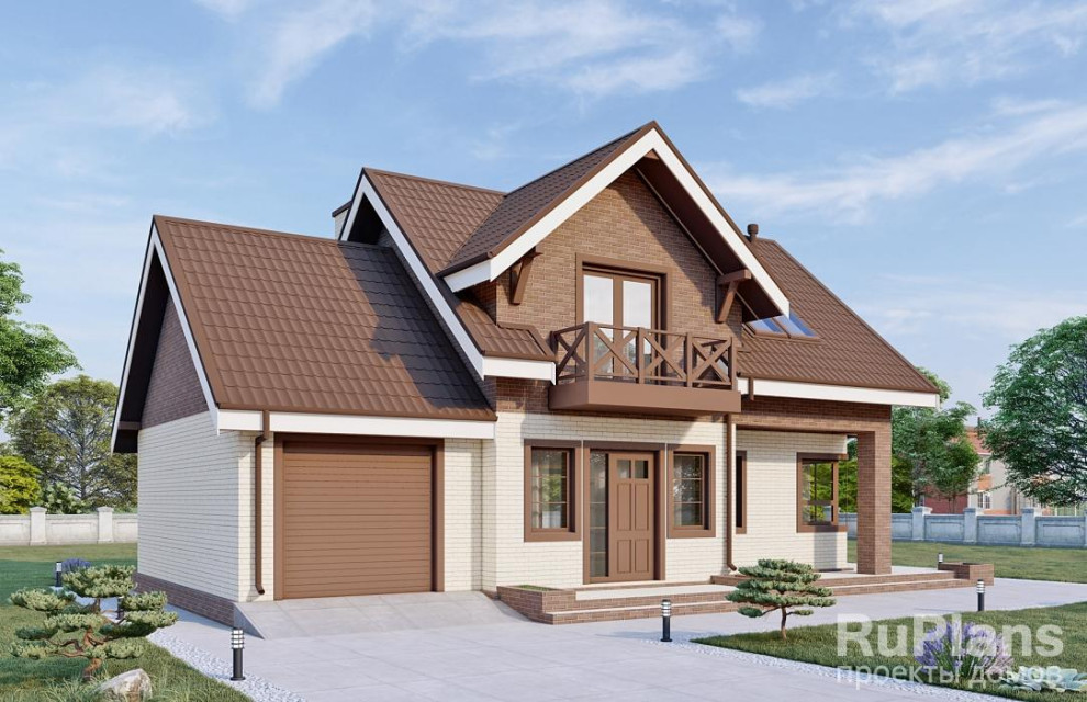 Rg5206 - Одноэтажный дом с мансардой, гаражом, балконом и тремя спальнями