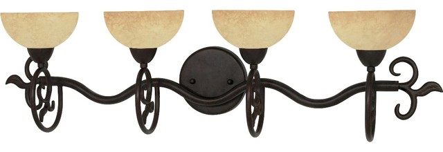Tapas 4 Light Vanity Old Bronze Tuscan Suede Shade Traditional Bathroom Vanity Lighting By Buildcom