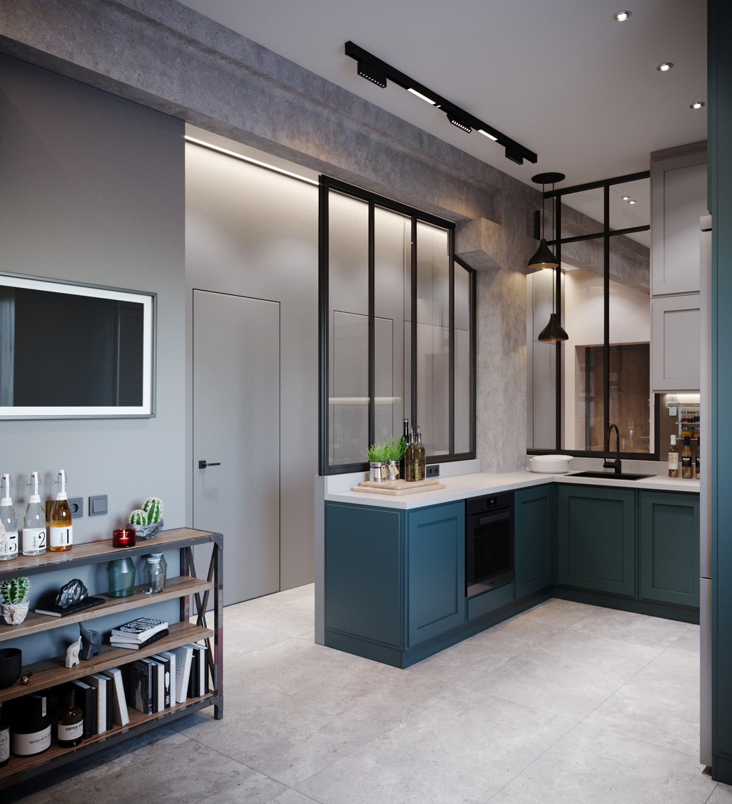 Квартира на Обводном. Кухня. Стеклянная перегородка.