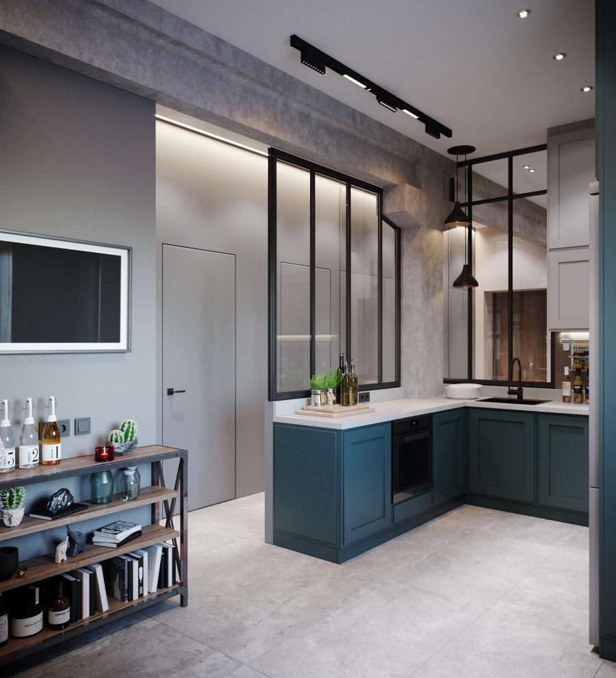 Квартира на Обводном. Кухня. Стеклянная перегородка.