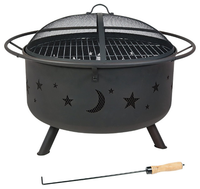 Sunnydaze Cosmic Outdoor Fire Pit Set With Cooking Grill And Spark